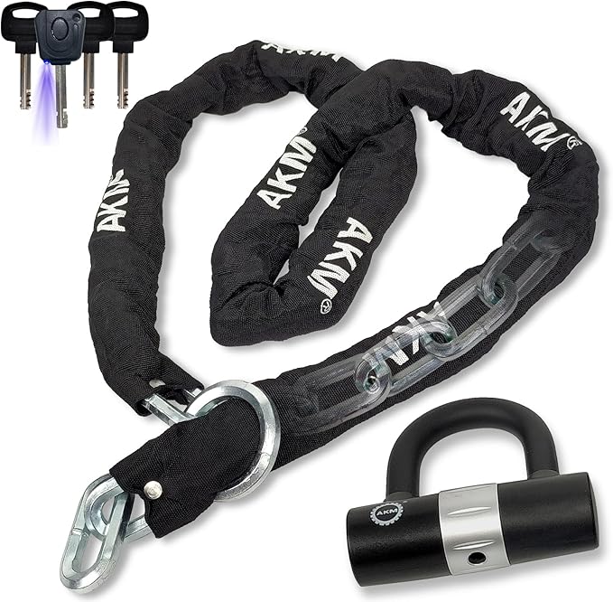 AKM Motorcycle Lock Chain Lock Anti-Theft 6.56ft/250cm Super Long Durable 12mm Thick Bike Chain Lock with 4 Keys Security 16mm U Lock,for Motorcycles,Containers,Trailers,ATV