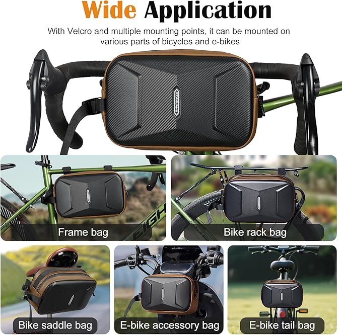 Bike Handlebar Bag, EVA Waterproof Bike Front Bag, 3.2L Bicycle Frame Storage Bag Waist Shoulder Bag, Bike Pouch for Road Mountain Bicycle Cycling Travel Hiking (Brown)