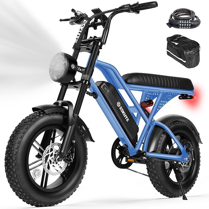 ESKUTE V100 Electric Bike for Adults, Electric Dirt Bike 1500W Peak Motor, All Terrain Dual Suspension E Bike 28MPH Top Speed, Ebike Up to 60 Miles Range, 16" Fat Tire, 48V13Ah Battery, 7-Speed