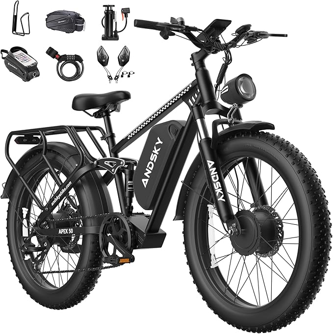 Apex 50 Electric Bike Dual Motor for Adults (CA Immediate-De'livery) 52V 25AH/48V 25AH, 26" Fat Tires Full Suspension 35MPH/100Mile, Hydraulic Brake