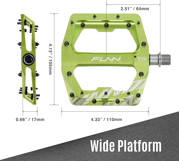 Funn Funndamental Flat Pedals - Wide Platform Bicycle Pedals for BMX/MTB Mountain Bike, Adjustable Grip for Outstanding Stability, 9/16-inch CrMo Axle