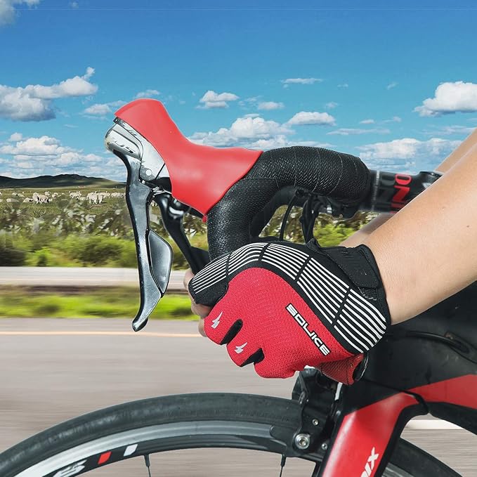 Souke Sports Cycling Bike Gloves - Padded Half Finger Bicycle Gloves with Shock-Absorbing, Anti-Slip, Breathable MTB & Road Biking Features for Men & Women