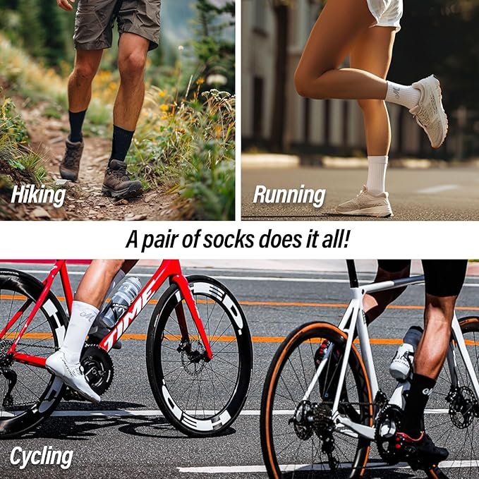 Bike PRO Compression Cycling Socks 1/2/3 Pairs, Crew Hiking Running Athletic Socks