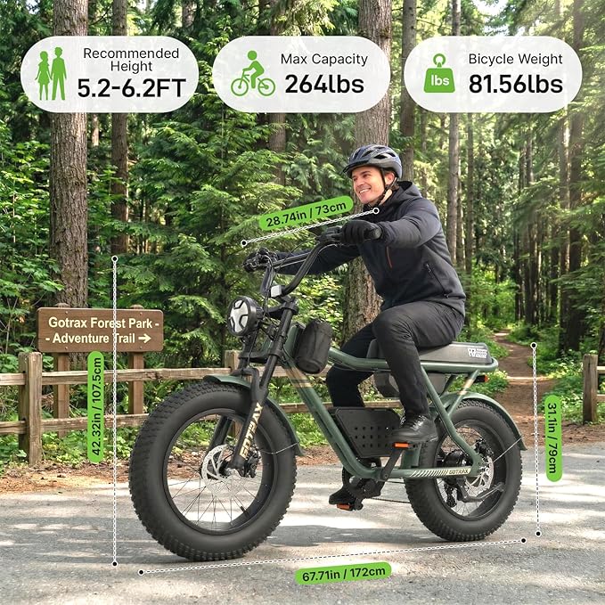 Gotrax R7 Electric Bike for Adults, 750W Motor, 25mph, Max 45-Mile Range, 20" Fat Tire, UL Certified, 48V Removable Battery, Oversized Padded Seat, Basket&Frame Bag, Easy Assembly for City&All-Terrain