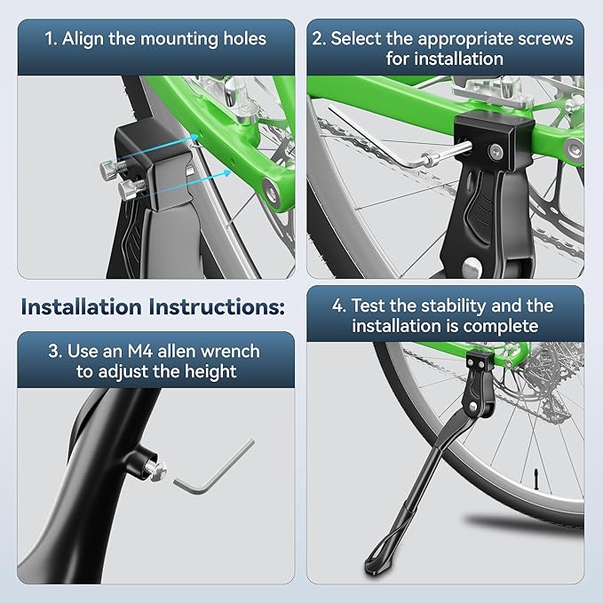 Bike Kickstand 18mm Hole Spacing for 26-29 Inch Adult Bike, Adjustable Aluminum Alloy Bicycle Kickstand, Sturdy and Non-slip Mountain/Road/E-Bike Kick Stand