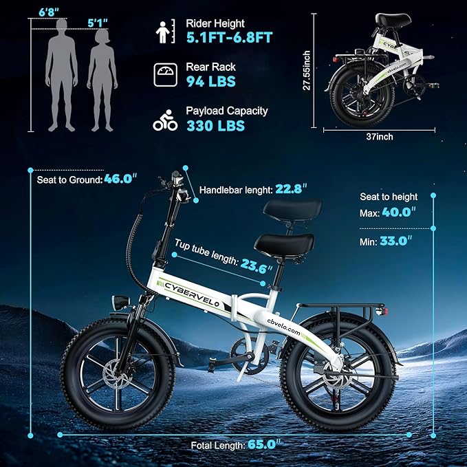 Aelith Folding Electric Bike for Adults – 1000W Motor, 20"x3" Fat Tire, 48V Removable Battery, All-Terrain E-Bike with 7-Speed, Front Suspension – Powerful Foldable Ebike for Commuter