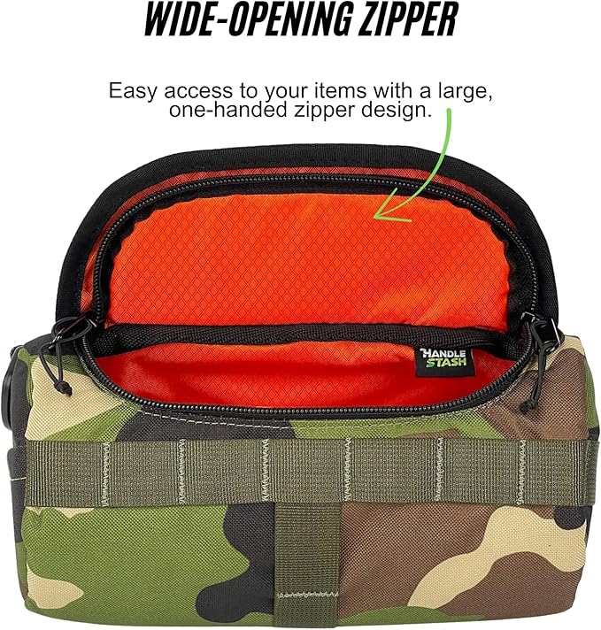 Handlebar Bag (Blazin Camo Burrito) | 2 Liter Capacity | Spacious Bike Bag w/ 2 Extra Long Buckle Straps & 1 Hook-and-Loop Strap | Water Resistant Front Basket | Bike Accessories | Made in USA