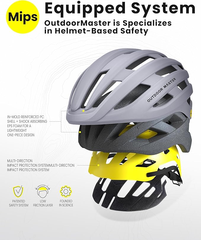 OutdoorMaster MIPS Bike Helmet for Adults-Two Removable Liners & Ventilation in Multi-Environment - Road Bicycle Helmets in Mountain, Motorway for Youth & Adult