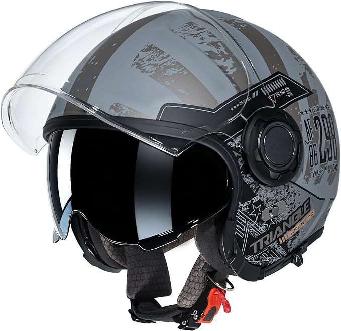 TRIANGLE Full Face Motorcycle Helmets,Off-Road Motocross Helmet for Men & Women,Dual Visor with Internal Tinted Sunshield,Open Face 3/4 Adult Racing Helmet DOT Approved(M)