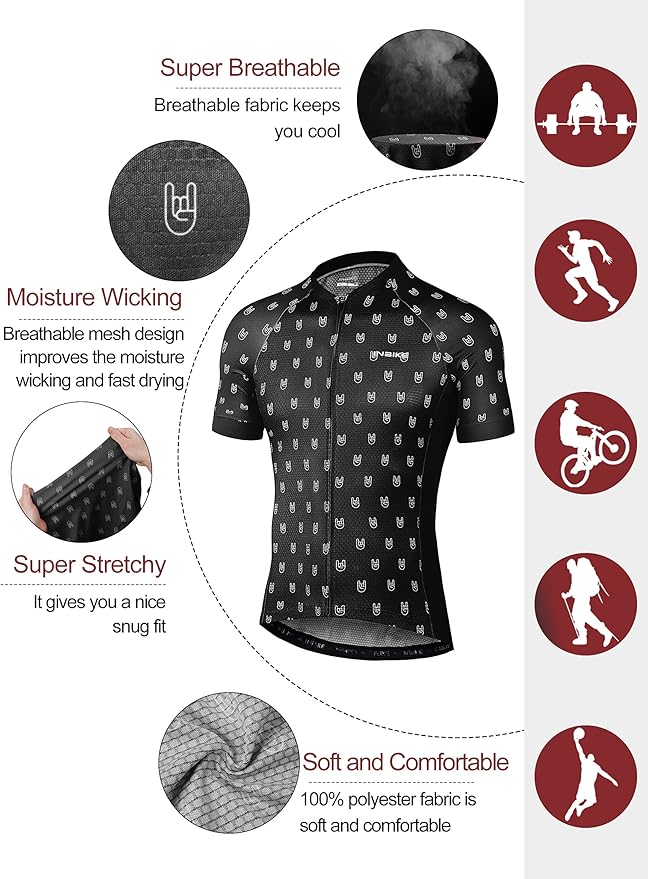 INBIKE Mens Cycling Jersey 3 Rear Pockets Moisture Wicking Short Sleeve Quick Dry Reflective Biking Shirts