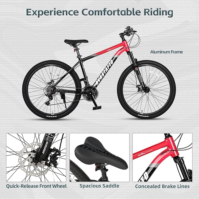 AVASTA Earth 26 27.5 inch Mountain Bike with 21-Speed, Aluminum Frame, Dual Disc Brake, Comfortable Saddle, Multiple Colors