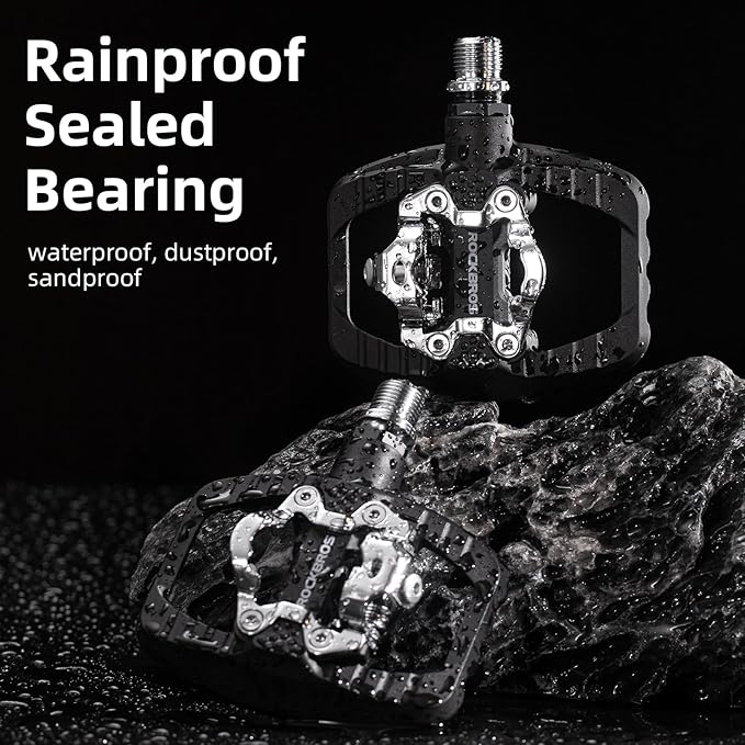 ROCKBROS Mountain Bike Pedals Dual Function Sealed Clipless Flat Platform Compatible with SPD Bicycle Pedals for Mountain Bike MTB Pedals Flat