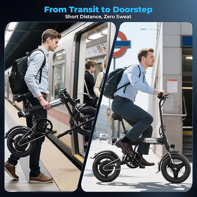 VARUN Electric Bike- Commuter Ebike for Adults 500W Peak Motor, 20 MPH Speed, Long-Range, Waterproof Battery & Chain, 14" Foldable Electric Bicycle with Dual Disc Brakes and Rear Suspension