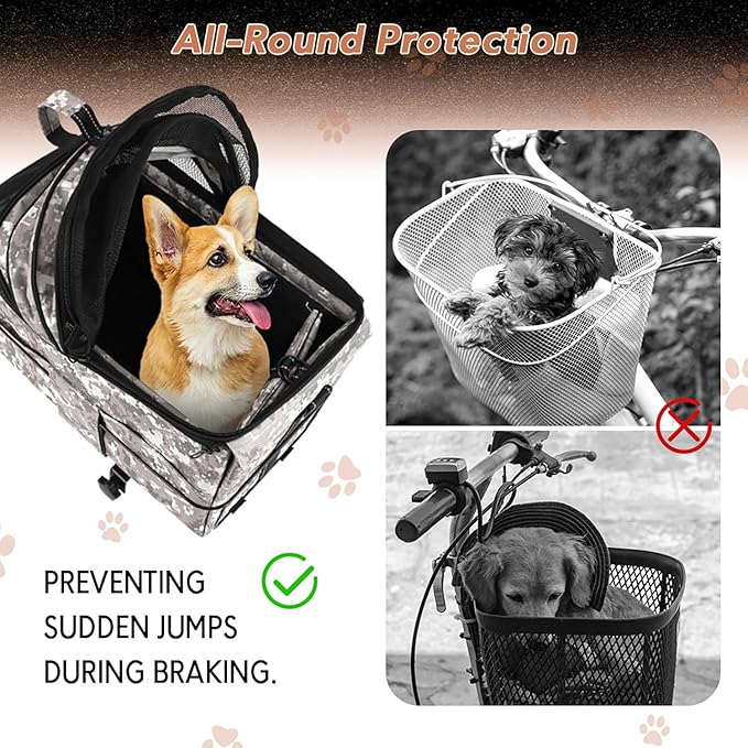 Dog Bicycle Seat Rear Rack — Heavy-Duty Pet Bike Seat with Adjustable Fit, Tool-Free Install & Secure Safety Strap, Portable Foldable Dog Bike Booster for City Rides and Travel