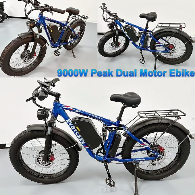 9000W Peak Dual Motor Ebike for Adults 47 MPH Fast ElectricBike, 58V Max Output 1972 Wh Up to 105 Miles Ebikes,24" Fat TireE-Bike,Full Suspension Electric Bicycle for Mountain Commuter Snow