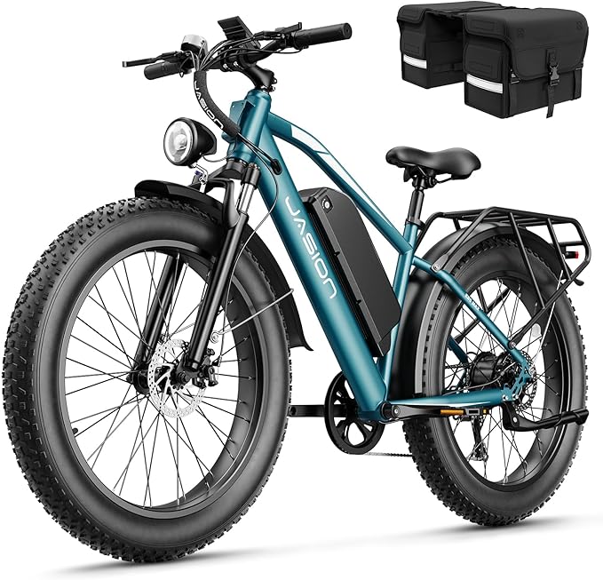 Jasion EB5 MAX Electric Bike for Adults with 2000W Peak Motor, 48V 15Ah (720Wh) Battery Electric Mountain Bike, 26'' x 4'' Fat Tire Ebike, 28+MPH Speed, Cruise Control, with Fenders, Rear Rack