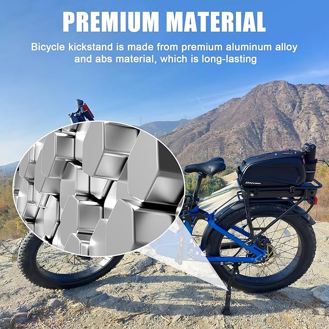 Bike Kickstand 24"-29", PSLER Adjustable Non-Slip Electric Bike Kickstand Kick Stand for Ebike Mountain Bike Adult Bikes with 2 Holes(40mm)