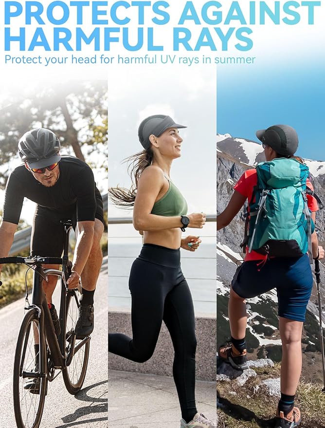 Hikenture Cycling Cap,Cooling Skull Cap Bike Hat with Sun Visor, Summer Breathable Helmet Liner Biking Cap for Men Women