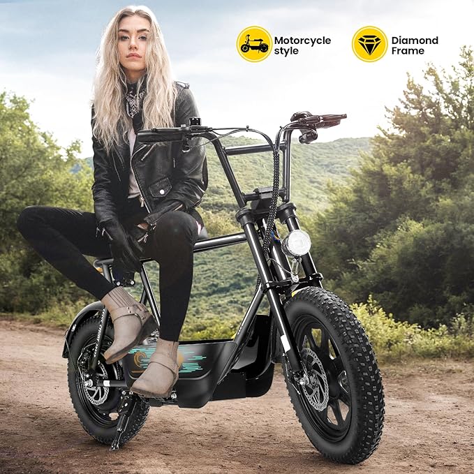 Caroma Peak 1200W/1000W/800W/500W Electric Scooter with Seat,16"/20" Fat Tire Ebike All-Terrain,Max 30Miles&20MPH Electric Scooter Adults,Electric Motorcycle Adults with Storage Basket for Cargo&Pets