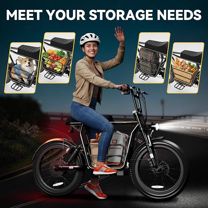 Caroma Peak 1200W/1000W/800W/500W Electric Scooter with Seat,16"/20" Fat Tire Ebike All-Terrain,Max 30Miles&20MPH Electric Scooter Adults,Electric Motorcycle Adults with Storage Basket for Cargo&Pets