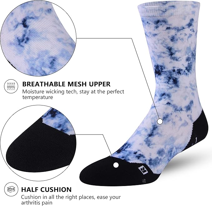 HUSO Unisex Funky Digital Printed Athletic Crew Hiking Cycling Socks 4 Pairs