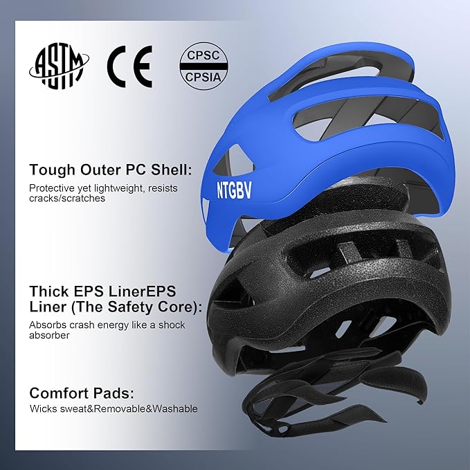 Adult Bike Helmet for Men/Women with Helmet Bag 2 Removable Moisture-Wicking Liners Adjustable Dial Comfort Fit Lightweight Shockproof CPSC 1203 Safety Certified for Road-Ready/Urban-Commute/MTB
