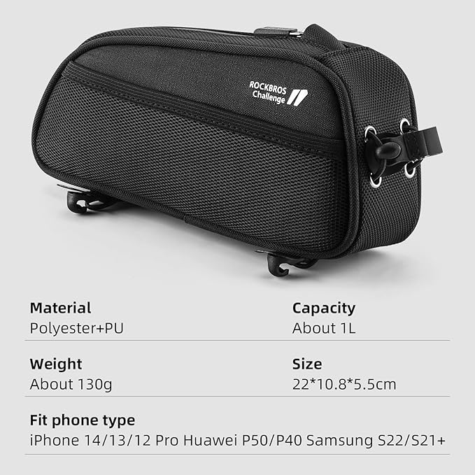 ROCKBROS Top Tube Bike Bag Bicycle Top Tube Bag Front Frame Bag Cycling Accessories Bike Pouch Lightweight Portable New Mounting System