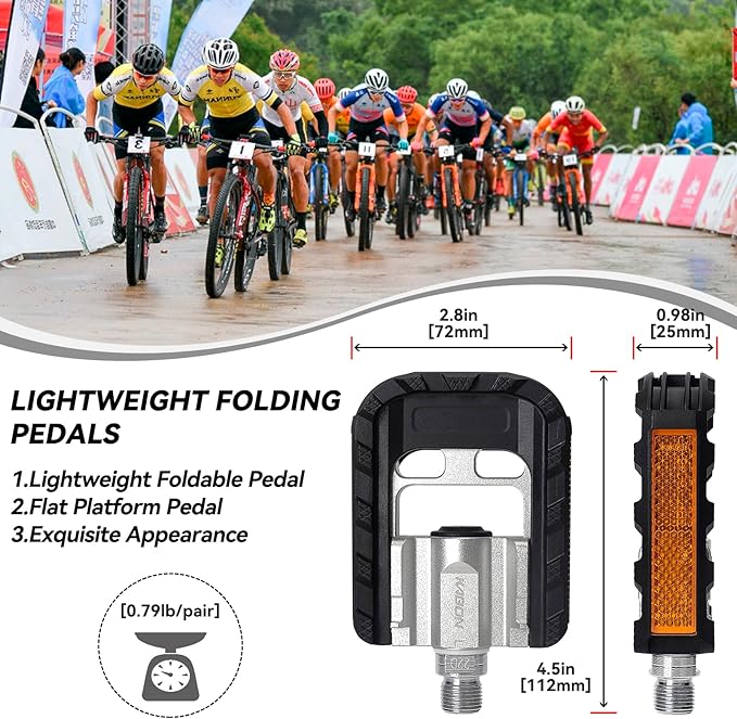 KABON Folding Bike Pedals, Bicycle Foldable Pedals with Aluminum, Universal 9/16 inch Non-Slip Cycling Pedals for Folding Bike, BMX Bike, Road Bike, Mountain Bike MTB