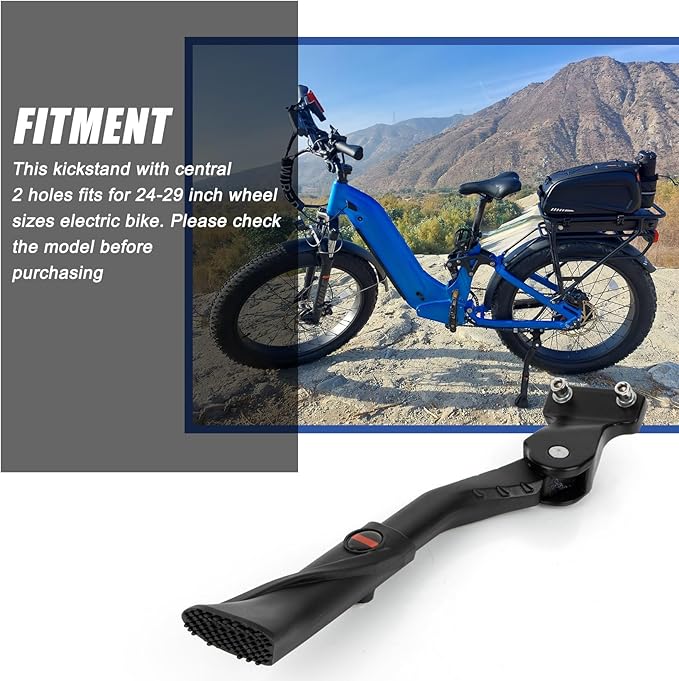 Bike Kickstand 24"-29", PSLER Adjustable Non-Slip Electric Bike Kickstand Kick Stand for Ebike Mountain Bike Adult Bikes with 2 Holes(40mm)