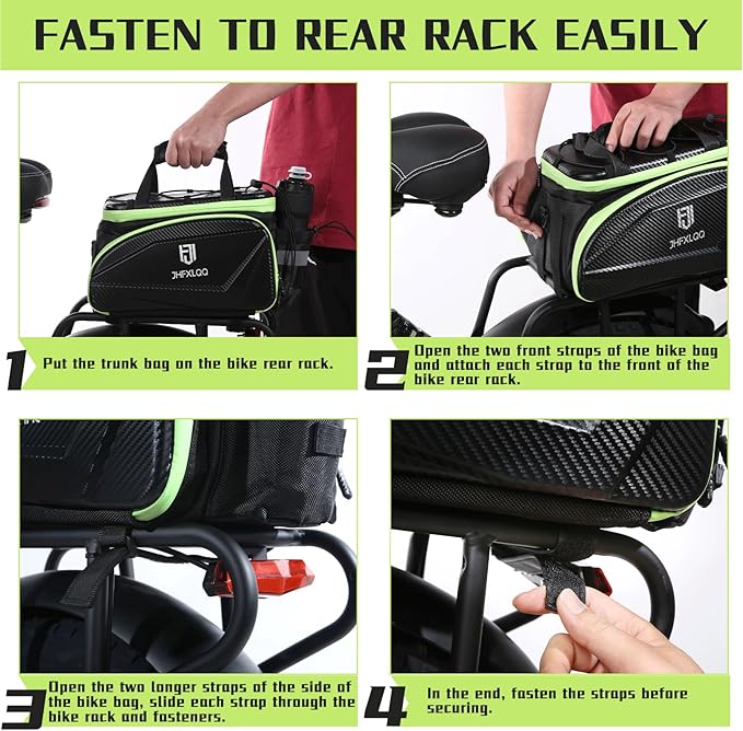 Bike Bag for Bicycle Rear Rack: 17L (Expandable to 35L) Large Capacity Hard Shell Electric Bike Trunk Saddle Bag Waterproof Leather Carbon Fiber Style - Panniers Bike Bags for Ebike and Bicycle