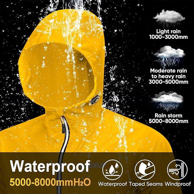 APEXUP Packable Rain Jacket Men with Reflective Zipper, Lightweight Waterproof Raincoat, Mens Rain Jacket for Outdoor Sports