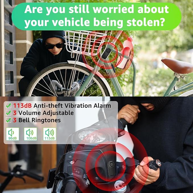 113dB Bike Alarm, Motorcycle Alarm, Bicycle Alarms with Remote, Moped Alarm System, Car Vibration Sensor Alarm, Universal Strap Fits All Handlebar Sizes, IP65 Waterproof Super Loud, 10Pack