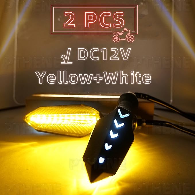 Motorcycle Led Turn Signal Lights Universal Front Rear DC 12v Flowing Blinkers Flasher Indicator Light for Electric Motorcycles Motorbike Scooter Bicycle E-Bike (Amber/White, DC12V)