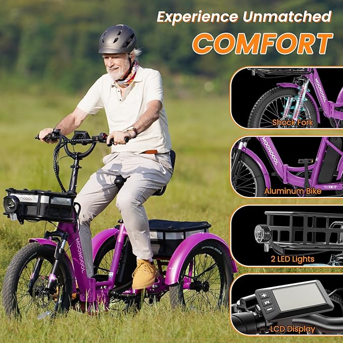 MOPHOTO Electric Tricycle for Adults, 20in 3 Wheels Folding Electric Bicycle Bikes, 48V 500W Electric Trike Ebike with Aluminum Frame, Removable Battery