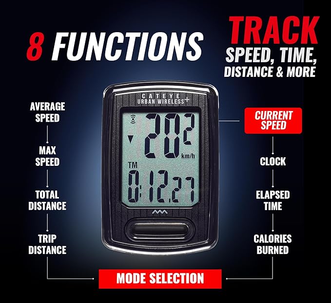 CATEYE Urban Wireless Bike Computer – Analog Speedometer & Odometer with Calorie Tracking, FlexTight™ Mount, Auto Start/Stop, Programmable Odometer & Easy Setup for All Bikes