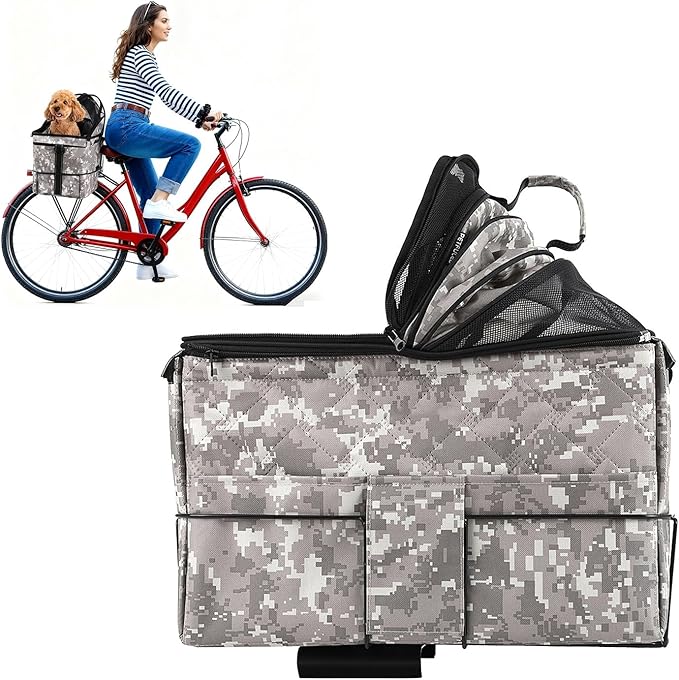 Dog Bicycle Seat Rear Rack — Heavy-Duty Pet Bike Seat with Adjustable Fit, Tool-Free Install & Secure Safety Strap, Portable Foldable Dog Bike Booster for City Rides and Travel