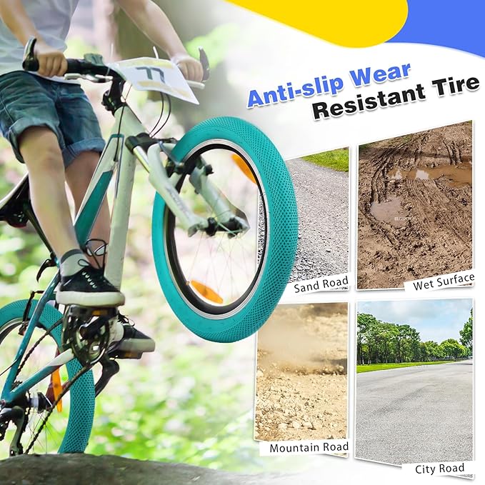 20 x 2.4 inch Bike tire Blue BMX tire 20 inch 2 Pack 20 Bike Tires,Kids Bike Tires Folding Replacement Tires Suitable for Bicycle Tires 20x2.35 20x2.4,20x2.5,3 Colors