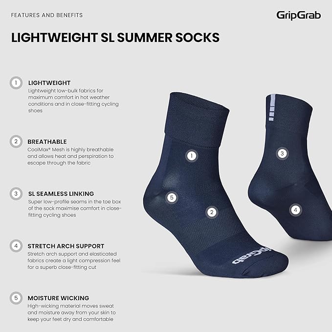 GripGrab Lightweight SL Performance Summer Cycling Socks Eyecatching 2 Lengths Road Mountain Gravel Bike Indoor Biking
