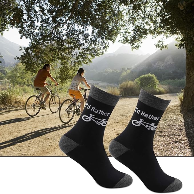 MBMSO Funny Bike Socks Cyclists Gifts 2 Pairs I'd Rather be Biking Socks Gift for Biker Novelty Cycling Lover Gifts