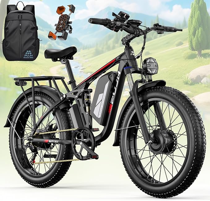 6000W Dual Motor Ebike for Adults, 60V 20Ah Fast Electric Bike 45mph,Up to 110 Miles,24" Fat Tire Full Suspension Electric Bike for Snow Off-Road Commuter Mountain E-Bike for Men Women