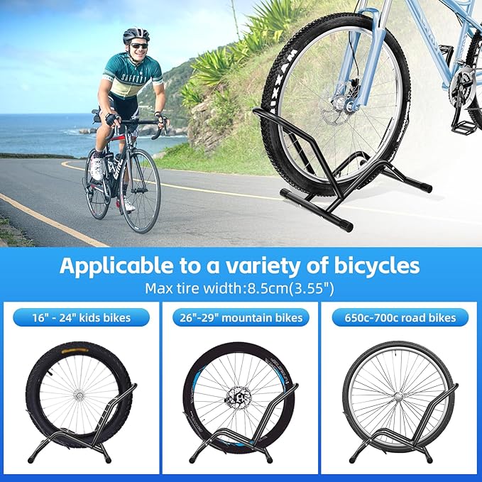 Bike Floor Stand Indoor Bike Stand for Garage/Home,Adjustable Bicycle Parking Stand Fit for 16"-29" Wheel Mini/Mountain/Road Bikes Heavy Duty Metal