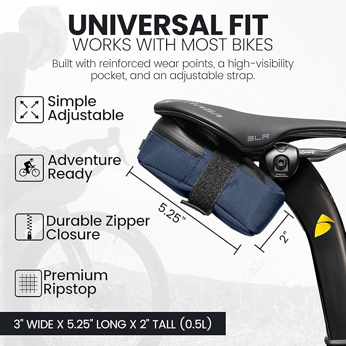 ALMSTHRE Signature Bike Saddle Bag – Cosmic Blue | 0.5L Bike Seat Bag (3" x 5.25" x 2") | Water-Resistant Ripstop, Waterproof Zipper, Internal Pocket | Durable Under Seat Storage