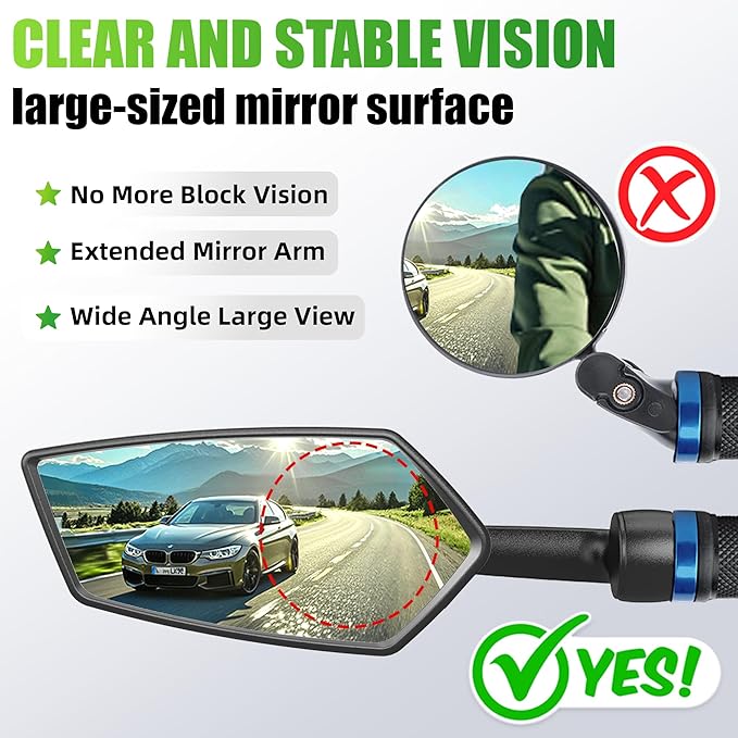 RBRL Bike Mirror 360° Adjustable, Wide Angle Rearview Mirror for Bicycle, E-Bike, MTB, Anti-shake Handlebar Bicycle Mirror, Lightweight & Universal Fit (left)