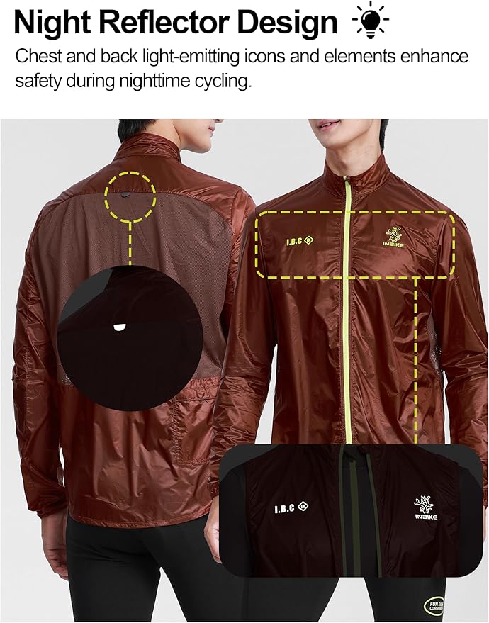 INBIKE Cycling Jacket Men Breathable Mesh Back Packable Lightweight Cycling Windbreaker Bike Jackets Reflective Spring