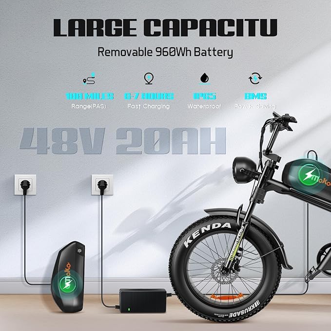 Electric Bike for Adults, Peak 1500W/3000W Ebike, Up to 32-35MPH & 100/110Miles Long Range, 48V 20Ah/23Ah Removable Battery，20'' Fat Tire Mountain Electric Bicycle, 7-Speed with Full Suspension