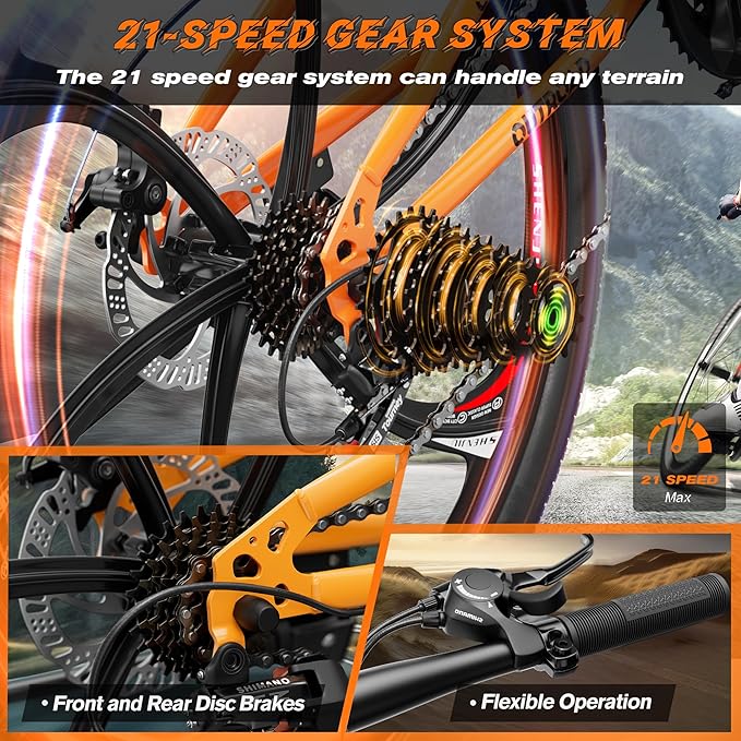 26" Foldable MTB – 21-Speed Full Suspension, High-Carbon Steel Frame, Dual Disc Brakes & Quick-Release Tires – Adults & Teens (Multiple Colors)