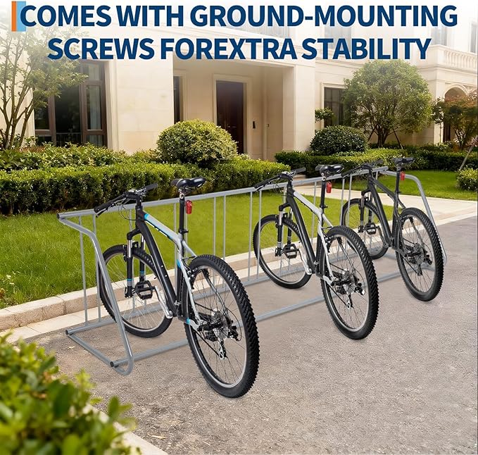 Single Side 9 Bike Floor Rack 110 Inch Length Freestanding Bicycle Parking Stand In Ground Grid Design for Garages Streets Yards and Bike Events Heavy Duty Storage (Grey, Single Side 9 Bike)