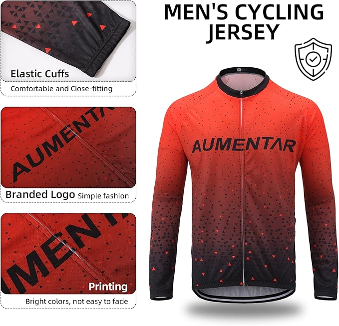 Men's Cycling Bike Jersey Long Sleeve - Moisture Wicking, Breathable, Quick Dry Biking Shirt Full Zipper