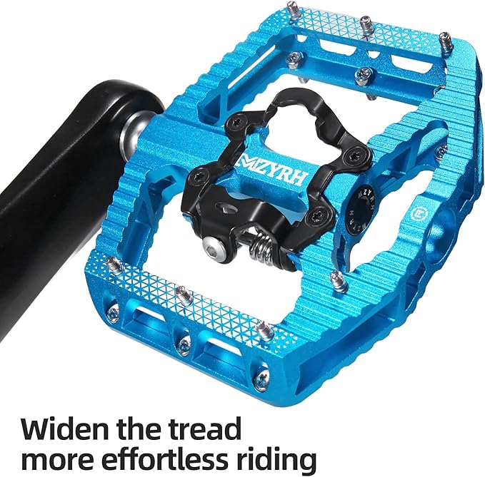 MZYRH MTB Mountain Bike Pedals 3 Bearing Flat Platform Compatible with SPD,Dual Function Sealed Clipless Aluminum 9/16" Pedals with Cleats for Road
