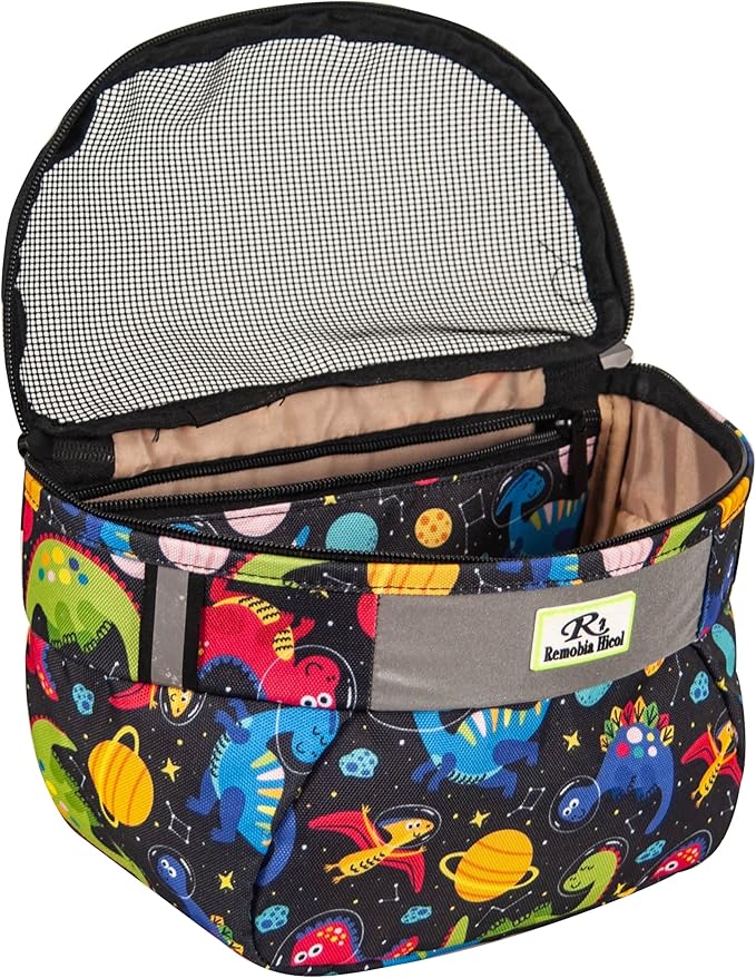 Kids Bike Basket,Durable Front Frame Bicycle & Scooter Basket Bag,Waterproof Fabric Bicycle Handlebar Bag for Boys, Girls, Toddlers with Zipper Mesh Lip (Dinosaur)